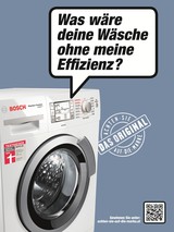 Ausgezeichneter Waschvolltrockner Logixx 7 dient als „Testimonial“ für Bosch-Inserate bei der Markenartikelkampagne.