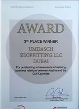 Umdasch Shopfitting wurde beim Austrian Best Business Award 2014 mit dem 3. Platz für ein Projekt am Abu Dhabi International Airport geehrt. 
