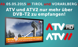 In den westlichen Bundesländern sind ATV HD und ATV2 ab 5.5.2015 via DVB-T2 kostenlos empfangbar.  