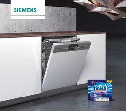 Bis Ende des Jahres gibt es beim Kauf eines Siemens Zeolith-Geschirrspülers mit iSensoric einen Halbjahresvorrat Finish Quantum Geschirrspül-Tabs gratis dazu.