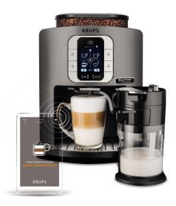 Der EA 860E – oder One-Touch-Cappuccino-Kaffeevollautomat Latte Smart - ist übrigens der erste vernetzten Kaffeevollautomat des Herstellers. Dieser lässt sich mittels Smartphone oder Tablet steuern. 