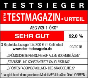 Im ETM Testmagazin-Test wurde der VX9-1-ÖKO mit „sehr gut“ bewertet. 