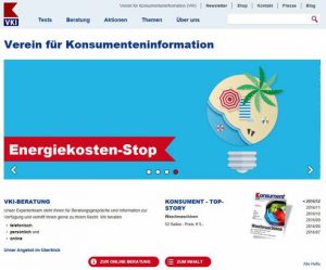 Der Verein für Konsumenteninformation (VKI) hat vor kurzem unter der Domain www.vki.at eine neue Webpräsenz gestartet. (Screenshot vki.at)