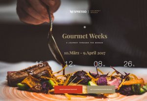 Während der Nespresso Gourmet Weeks von 10. März bis 9. April 2017 lädt Nespresso gemeinsam mit seinen Partner-Restaurants der 1 bis 4 Gault & Millau Hauben-Kategorie ein, Mittags- und Abendmenüs zum exklusiven Vorteilspreis zu genießen.
