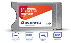 Das HD Austria SAT-Modul CAM701 bietet das volle HD-Vergnügen plus den Ultra HD-Sender INSIGHT TV. Fachhändler erhalten das HD Austria SAT-Modul CAM701 bei Arcom, Baytronic, Pötzelsberger und WISI.
