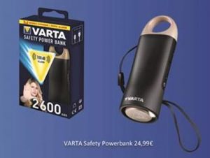 Zur Range der Varta Safety-Produkte zählt auch der Safety Powerbank, der Powerbank und Sicherheitsalarm in einem Gerät kombiniert.