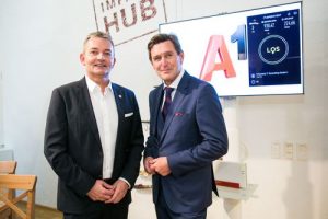 A1 CEO Marcus Grausam und Wiener Digitalisierungsstadtrat Peter Hanke demonstrierten die Ausbaupläne von A1 in Wien. 