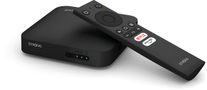 Die neue Leap S1 Box von Strong ist die ideale Lösung, um einen vorhandenen Fernseher auf einen modernen SmartTV mit direktem Zugriff auf den Google Play Store aufzurüsten.