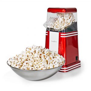 Der Nedis Popcorn-Maker bereitet mit Heißluft und mit nur einem Tastendruck aus Mais Popcorn-Snacks zu.