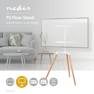 Der Nedis Stativ-TV-Standfuß im edlen, skandinavischen Design ist für große TV-Bildschirme von 50 bis 65 Zoll geeignet und kann Fernseher bis zu einem Gewicht von 35 kg tragen.