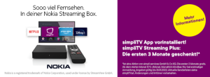 Bei TFK gibt es die Nokia Streaming Box 8000 im Paket mit drei Monate simpliTV Streaming Plus.