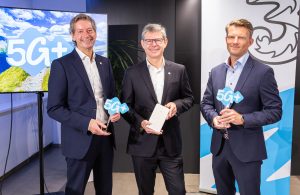Drei CTO Matthias Baldermann, CEO Rudolf Schrefl und CCO Günter Lischka haben heute in Wien den Launch von 5G Standalone bei Drei verkündet.