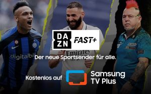 Samsung belohnt seine Kundinnen und Kunden mit Sport-Liveübertragungen und -Hintergründen auf dem neuen, exklusiv auf Samsung TV Plus verfügbaren Kanal DAZN FAST+.