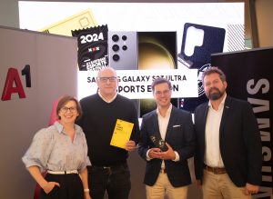 Anna Kulnig (GfK), Matthias Lorenz (A1), Marvin Peters (Samsung) und Gerhard Hauser (ESVÖ) präsentierten heute die große Mobile-Gaming Studie.